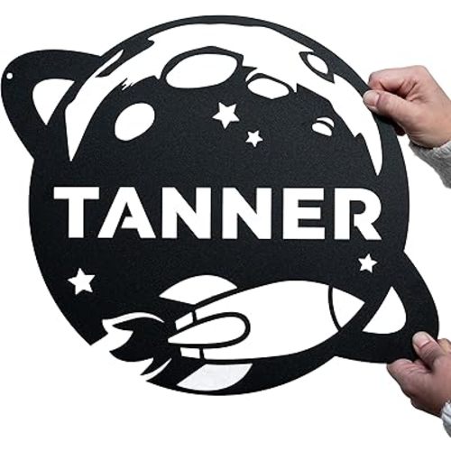 Metal Outer Space Name Decor | Outer Space Nursery Personalized Name Sign, Astronaut Space Wall Art, Outer Space Galaxy Nursery, Rocketship Decor
