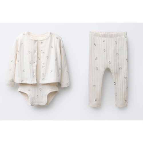 GOOSE PRINT CARDIGAN, BODYSUIT AND LEGGING SET - Light beige | ZARA United States