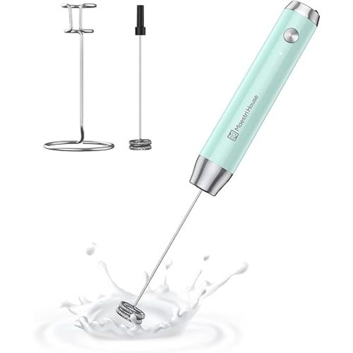 Maestri House Rechargeable Milk Frother with Stand, LunaFro Handheld Electric Foam Maker Waterproof Detachable Stainless Steel Whisk Drink Mixer Foamer for Lattes, Cappuccino