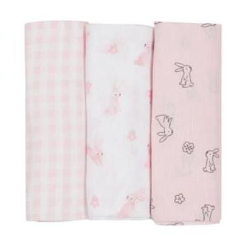 3 Pack Organic Cotton Muslin Wraps - Bunny