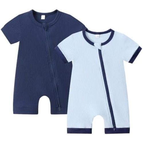 Bafeicao Unisex Baby Boy Girl 2/3 Pack Rompers Short Sleeve 2 Way Zipper One Piece Jumpsuits Clothes Sets