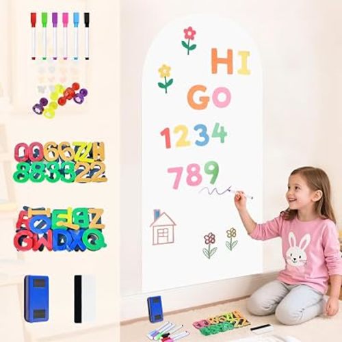 Arch Magnetic Wall Decal 39.3x17.5 Inch White Magnetic Chalk Board Sticker Magnet Chalkboard for Wall Peel and Stick Self Adhesive Blackboard Multifunctional for Playroom Home