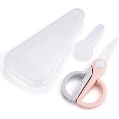 Ceramic Scissors for Baby Food Cutting, Safety Healthy BPA Free Toddler Feeding Shears with Protective Blade Cover and Portable Travel Case-Pink/Grey