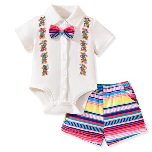 HINTINA Newborn Baby Boys Embroidery Mexican Shorts Outfits