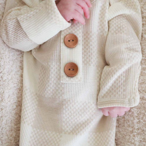 Big Check Bamboo Waffle Newborn Baby Knot Gown & Hat Set | Sand
