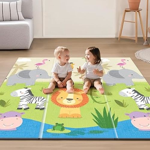 UANLAUO Baby Play Mat 59" x 59" Playmat for Infants - XPE Foam Floor Mats Foldable Design for Toddlers, Waterproof Infant Crawling Mats for Indoor/Outdoor, Thick Kids Mat for Babies 6-12 Months