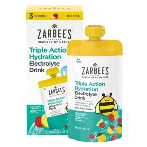 Zarbee's Triple Action Liquid Hydration Pouches - Strawberry Lemonade - 5 fl oz/3ct: Non-Caffeinated