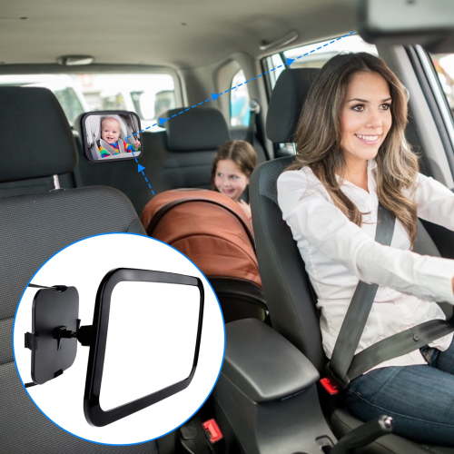 Baby Car Mirror, Rear View Mirror, Shatterproof Acrylic, Wide Angle View, Easy Installation