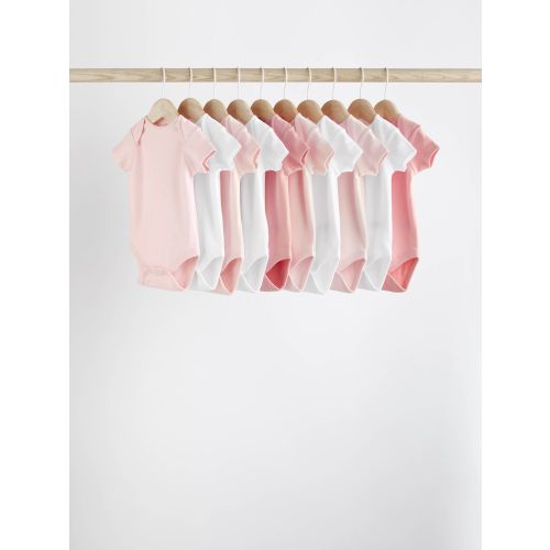 Pink/White 10 Pack Essential Short Sleeve Baby Bodysuits