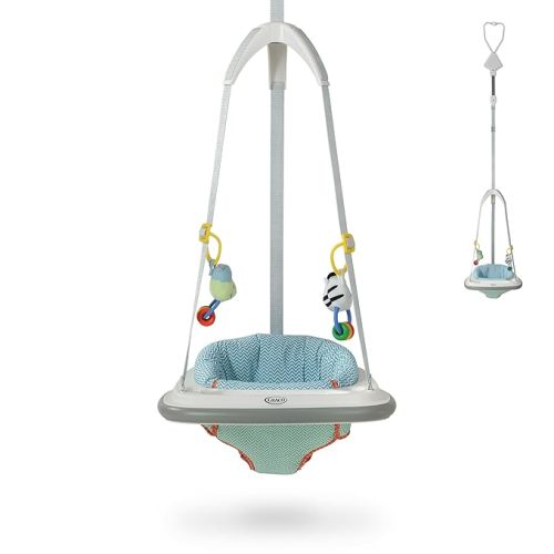 Graco® Bumper Doorway Jumper for Baby, Bounce Seat with Machine Washable Pad, Adjustable Height Baby Jumper, Play Tray for Toys, Caravan