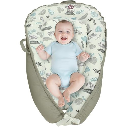 Baby Lounger for Newborn 0-24 Months – Soft Cotton Infant Lounger with Washable Cover & Adjustable Tie, Lightweight Portable Baby Cushion for Travel & Home
