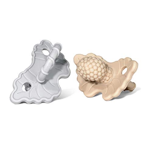 RaZbaby RaZberry Silicone Teether Pacifier – Teething Relief for Infants, Food-Grade, BPA-Free, Hands-Free, Natural Berrybumps Fruit Texture for Sensory Development, Freezable, 2-Pack - Tan & Grey