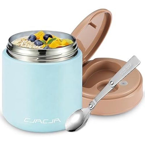 Insulated Food Jar for Kids - 15.2 Oz, Thermo for Hot Food, Soup Thermo, Insulated Food Container, Termos Para Comida Caliente, Width Mouth Stainless Steel Lunch Box with Spoon, Blue