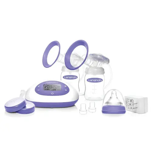 Lansinoh Signature Pro Portable Double Electric Breast Pump with LCD Screen | 3 Power Modes, 25mm Flanges, 2 Bottles, 1 Slow Flow Nipple, & Carry Bag