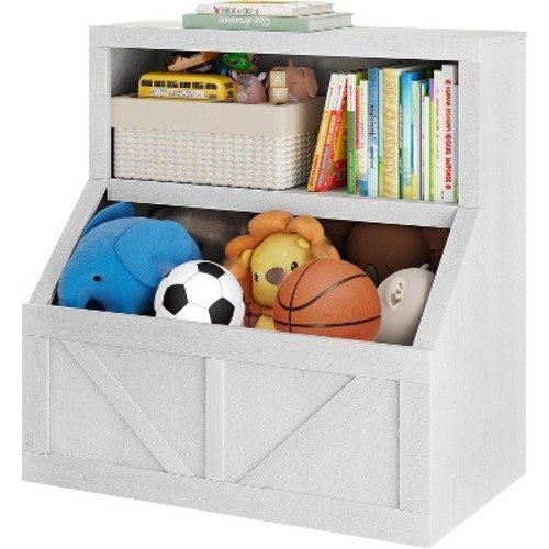 Acekool Kids Bookshelf and Toy Storage, 2-Tier Organizer with Lower Cabinet, Toddler Bookcase for Bedroom, Playroom, Classroom, Vintage Gray