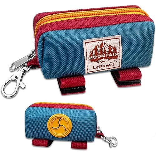 Dog Poop Bag Holder Zippered Pouch, Portable Dog Poop Bag Dispenser with 1 Metal Clip, Fashion Color Matching Canvas Waste Bag Holder for Leashes