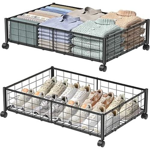 Under Bed Storage with Wheels, 360° Rotating, No-Assembly Underbed Storage Containers, 2PACK