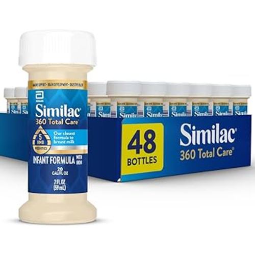 Similac 360 Total Care Infant Formula, Has 5 HMO Prebiotics, Our Closest Prebiotic Blend to Breast Milk, Non-GMO, Baby Formula, Ready to Feed, 2-fl-oz Bottle, Pack of 48