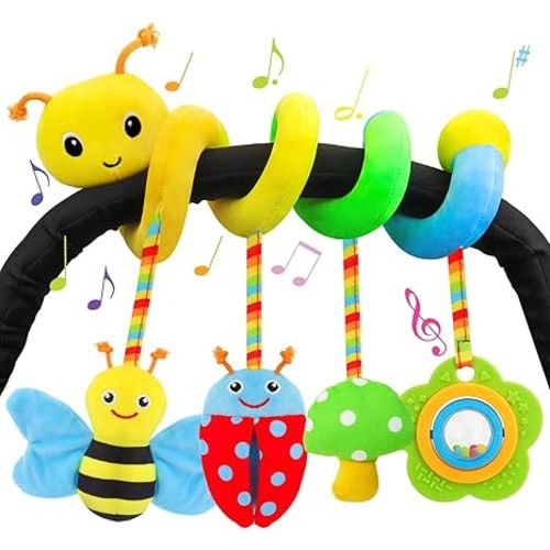 FPVERA Spiral Car Seat Toys - Baby Sensory Soft Plush Hanging Toys for 0-12 Months Stroller Crib Accessories, Essentials for Expecting Moms & Baby Shower Registry Gift