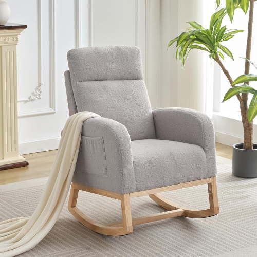 EastVita Wingback Upholstered Rocking Chair with Side Pockets, Tall Back Accent Rocker Chair with Rubber Wood Legs for Living Room, Bedroom - Walmart.ca