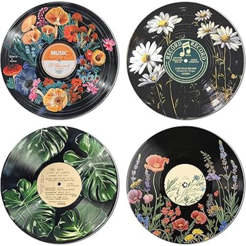 HK Studio Hippie Decor, Posters for Room Aesthetic - Botanical Wall Art, Record Decor, 4pcs 12"