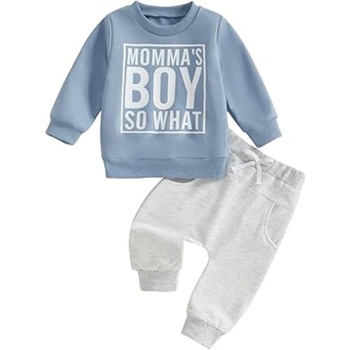 Baby Boy Fall Clothes, Infant Toddler Winter Outfits Letter Embroidery Long Sleeve Sweatshirt Pants Sweatsuit Set