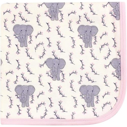 Touched by Nature Unisex Baby Organic Cotton Swaddle, Receiving and Multi-purpose Blanket, Pink Elephant, One Size