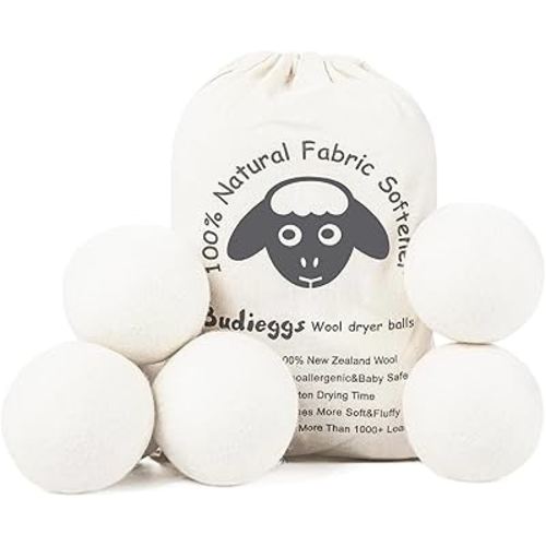 Wool Dryer Balls Organic XL 6-Pack, 100% New Zealand Wool Chemical Free Fabric Softener for 1000+ Loads, Baby Safe & Hypoallergenic, Fabrics Soft and Fluffy Naturally