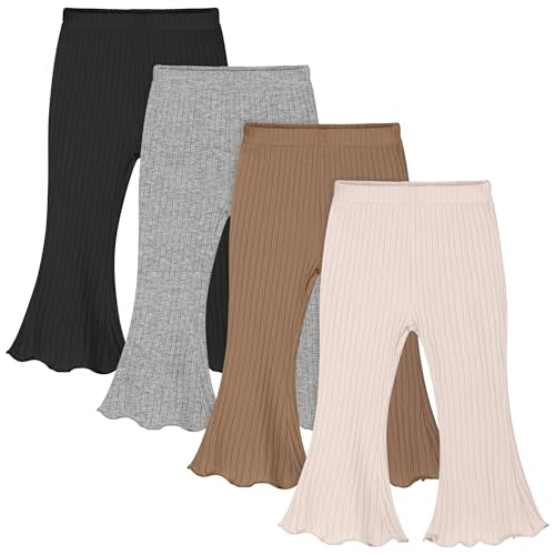 Resinta 4 Packs Baby Girl Flare Pants Solid Toddler Bell Bottoms Trousers Cotton Ribbed Ruffle Pants