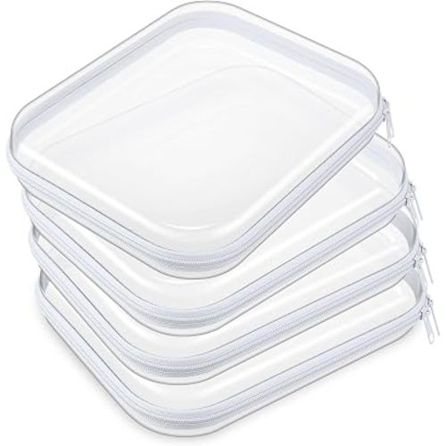 4 Pcs Hard Clear Zipper Case Makeup Bags Plastic Zipper Pouch Transparent Storage Box Containers for Cosmetics, Snacks, Building Blocks, Puzzles(Clear,9.8 x 7.9 x 2 in,White)