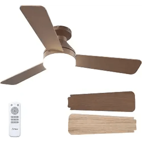 Amico Ceiling Fans with Lights (Brown), 42 inch Low Profile Ceiling Fan with Light and Remote Control, Flush Mount, Reversible, 3CCT, Dimmable, Noiseless, Brown Ceiling Fan for Bedroom, Indoor/Outdoor Use