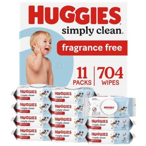 Huggies Simply Clean Unscented Baby Wipes - 704ct - 11pk: Cotton, Hypoallergenic, Paraben-Free, Diaper Area