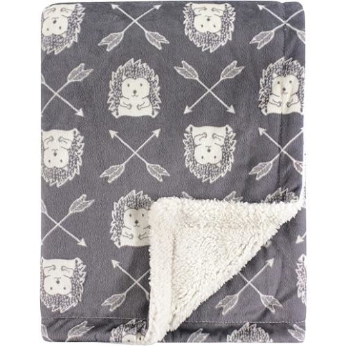Hudson Baby Unisex Baby Plush Mink and Sherpa Blanket, Hedgehog, One Size