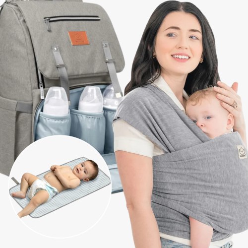 Baby Travel Set: Wrap Carrier + Diaper Bag | KeaBabies