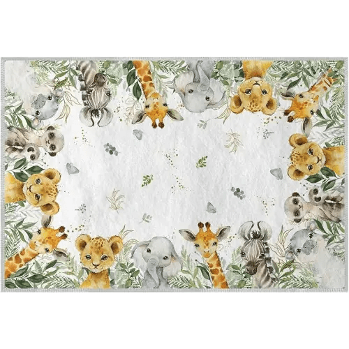 Artoid Mode Animals Elephant Giraffe Baby Shower Area Rug, Spring Birthday Home Decor Low-Profile Washable Door Mat for Entryway Bedroom Living Room Laundry Room Indoor 2x3 Feet