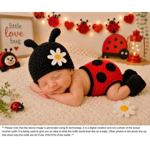 Baby Ladybug Hat, Diaper Cover and Booties - Newborn Photo Prop - Baby Shower Gift - Baby Ladybug Hat - Halloween Costume