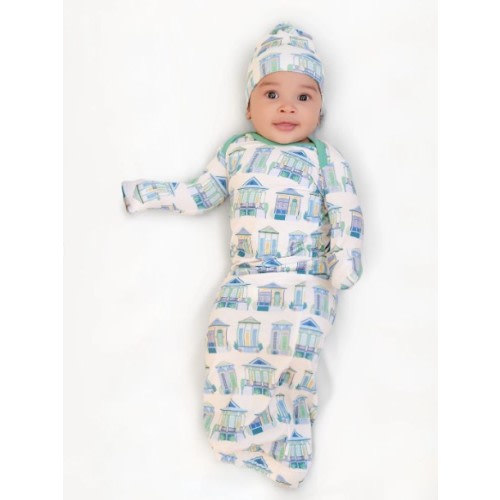 Pearls and Pelicans Home Sweet NOLA Bamboo Sleepie Gown 0-3 months - Green