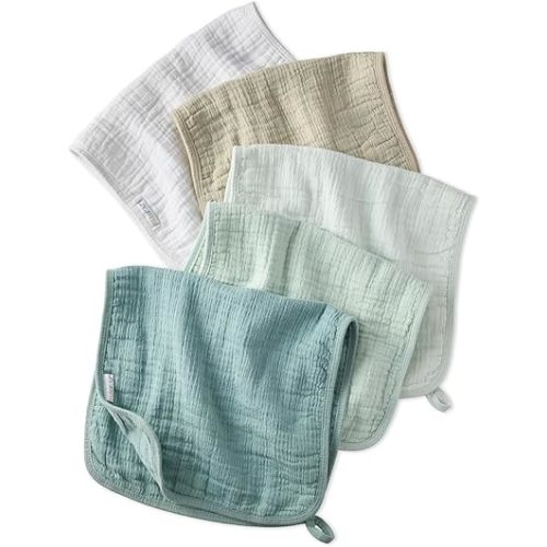 Butterblu Riley - Crinkle Burp Cloths, 5 Pack Muslin Burpcloths for Newborn Girls, Boys, Unisex​, Sage, One Size