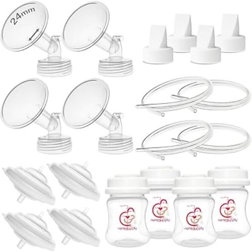 Nenesupply Pump Parts Compatible with Spectra S2 S1 9 Plus Breast Pump to Replace Spectra Pump Parts S2 Accessories Flange 24mm Duckbill Valve Tubing Bottles Backflow Protector (24mm - 4 Sets)