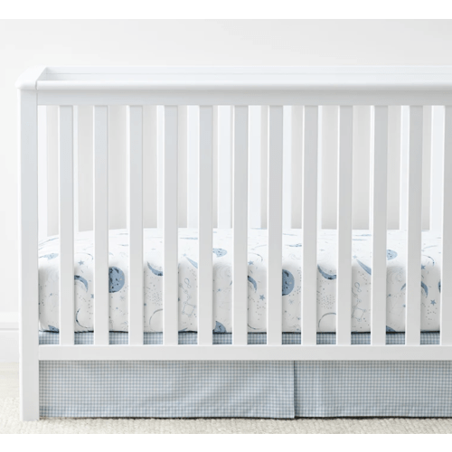 Ditsy Gingham Classic Cool Organic Cotton Percale Tailored Crib Skirt