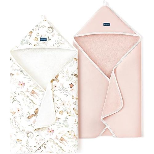 Baby Hooded Towel 2 Pack — Ultra Soft & Absorbent Cotton Blend Terry, 34"x34" Large Toddler Bath Towel with Original Design, Perfect Shower Gift for Newborn Baby Boy Girl
