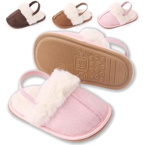 Infant Baby Boys Girls Slippers, Soft Flexible Sole Non-Slip Newborn Crib Shoes with Faux Fur,Lightweight Warm House Shoes baby 0–18 Months