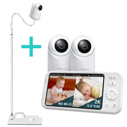 Jartoo Best Baby Monitor No WiFi Video with 2 Camera 2K Screen Audio AI Cry Detect