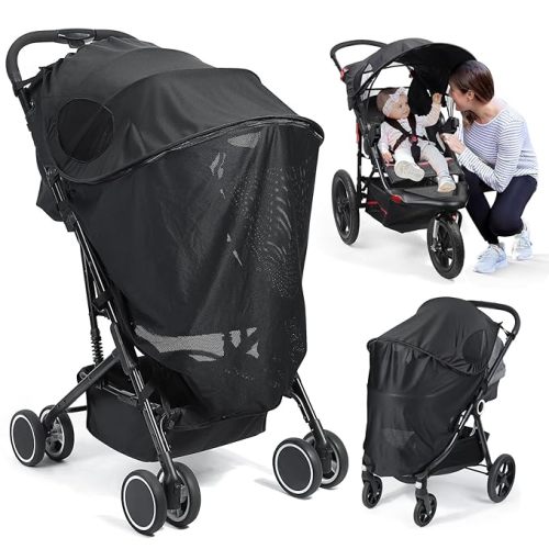 Orzbow Baby Mosquito Net for Stroller, Universal Fit, Breathable, Black | Fits Stroller, Car Seat, Bassinet, Cradle, Mini Cribs, Tear-Resistant Mesh, Foldable with Travel Bag, Baby Summer Essential
