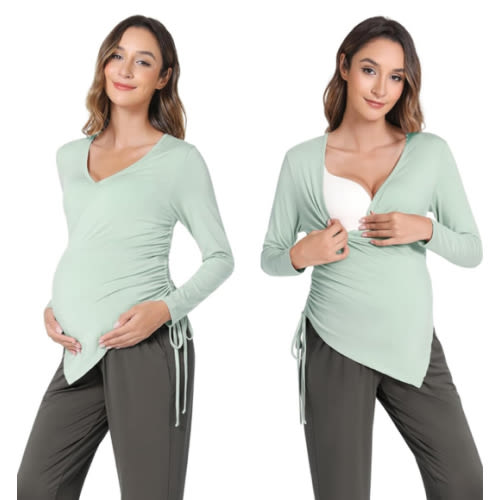 Maternity Nursing Pajama Set for Women Viscose from Bamboo Breastfeeding Pajamas Long Sleeve Pregnancy Sleepwear
