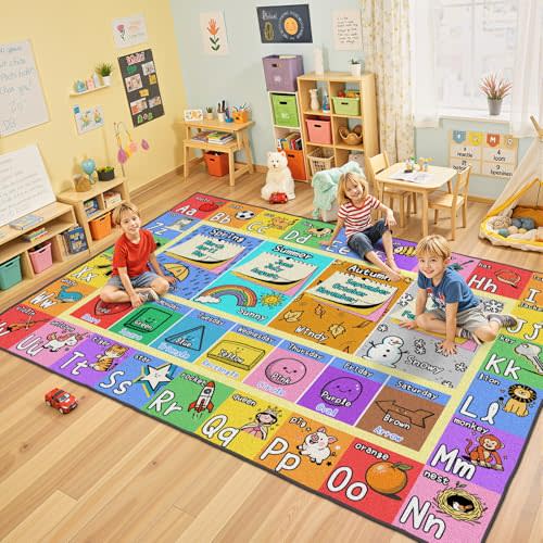 ABC Kids Playroom Rug 3x5 - Soft & Non-Slip Educational Play Mat, Preschool Classroom, Daycare Rug with ABCs, Colors, Shapes, Seasons, Washable Playmat for Toddler Nursery & Kids Room (36x60 Inch)