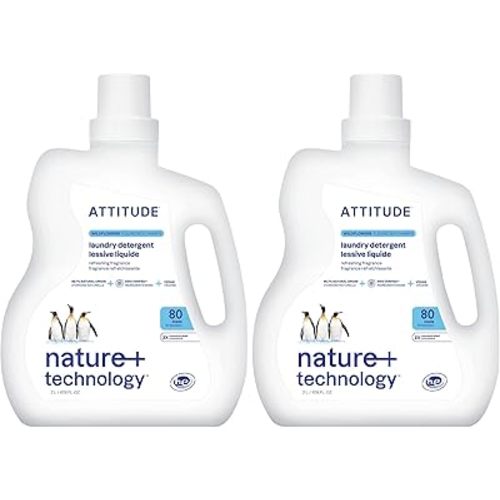 ATTITUDE Liquid Laundry Detergent,EWG Verified,HE Compatible,Plant-Based & Vegan,Natural Laundry Soap,Wildflowers,80 Loads,67.6 Fl Oz,(Pack of 2)