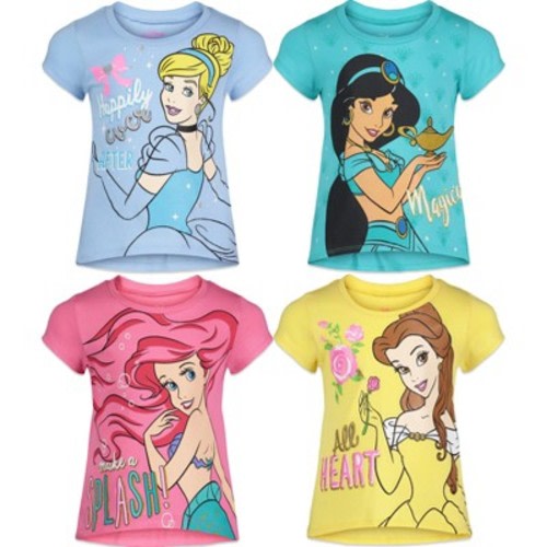 Princess Jasmine Belle Cinderella Infant Baby Girls 4 Pack T-Shirts Ariel 18 Months
