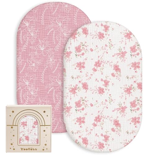 Yoofoss Muslin Baby Bassinet Sheets Boys Girls, Organic Fitted Bassinet Mattress Sheets Compatible with Halo Bassinest Swivel Sleeper,Baby Delight, Angelbliss, Soft, Breathable, Durable