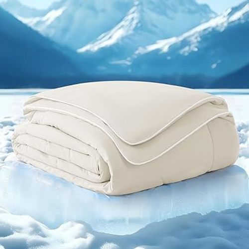Bedsure Cooling Blankets for Hot Sleepers - Summer Blanket Twin Size, Cold and Lightweight Gift for Night Sweats, Ice Cooled Breathable Comforter for Bed and Couch, Linen, 60x80 Inches